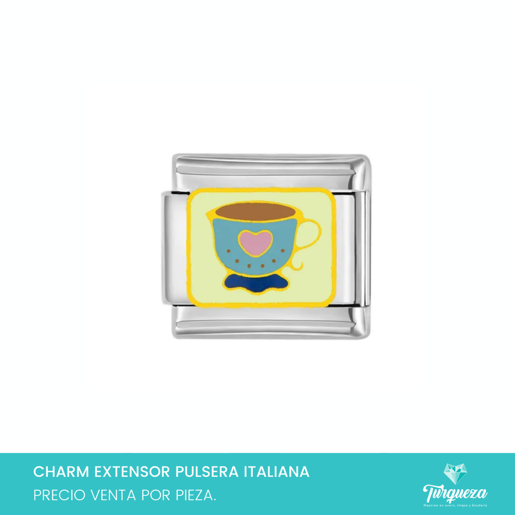 Dije Charm Cafe para Pulsera Tipo Italiana Plateado Acero Inoxidable