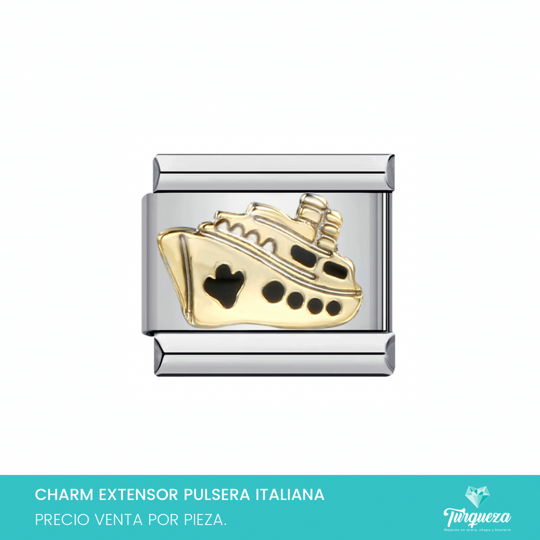 Dije Charm Barco para Pulsera Tipo Italiana Plateado Acero Inoxidable