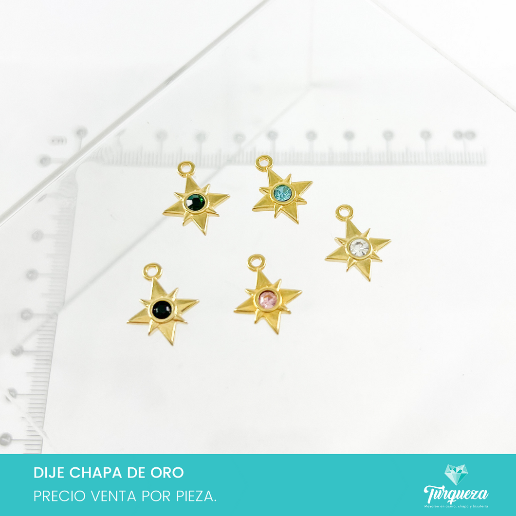 Dije Estrella Con Centro Zirconia de Color Chapa de Oro