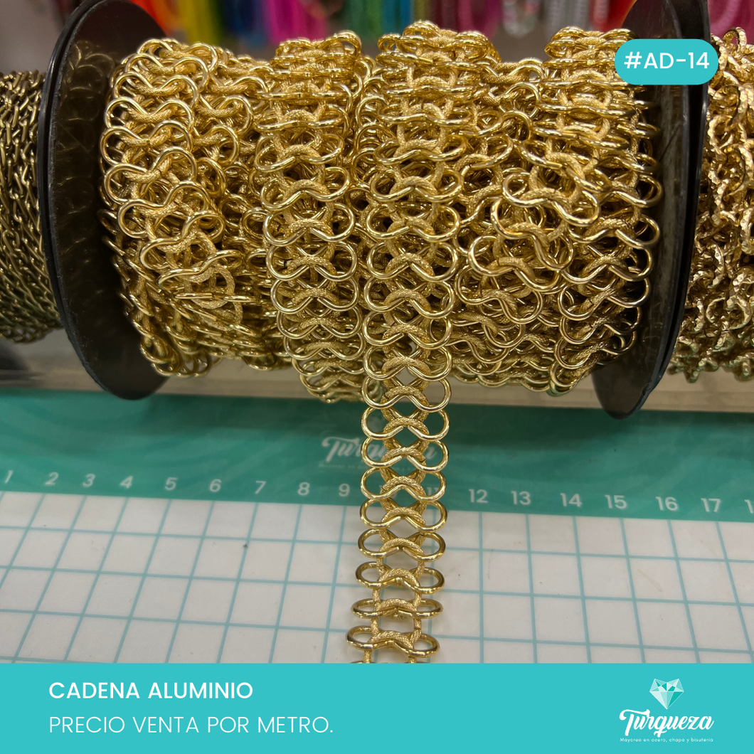 Cadena Eslabon Moño Dorado 2cm #AD-14 (Venta por metro) Aluminio