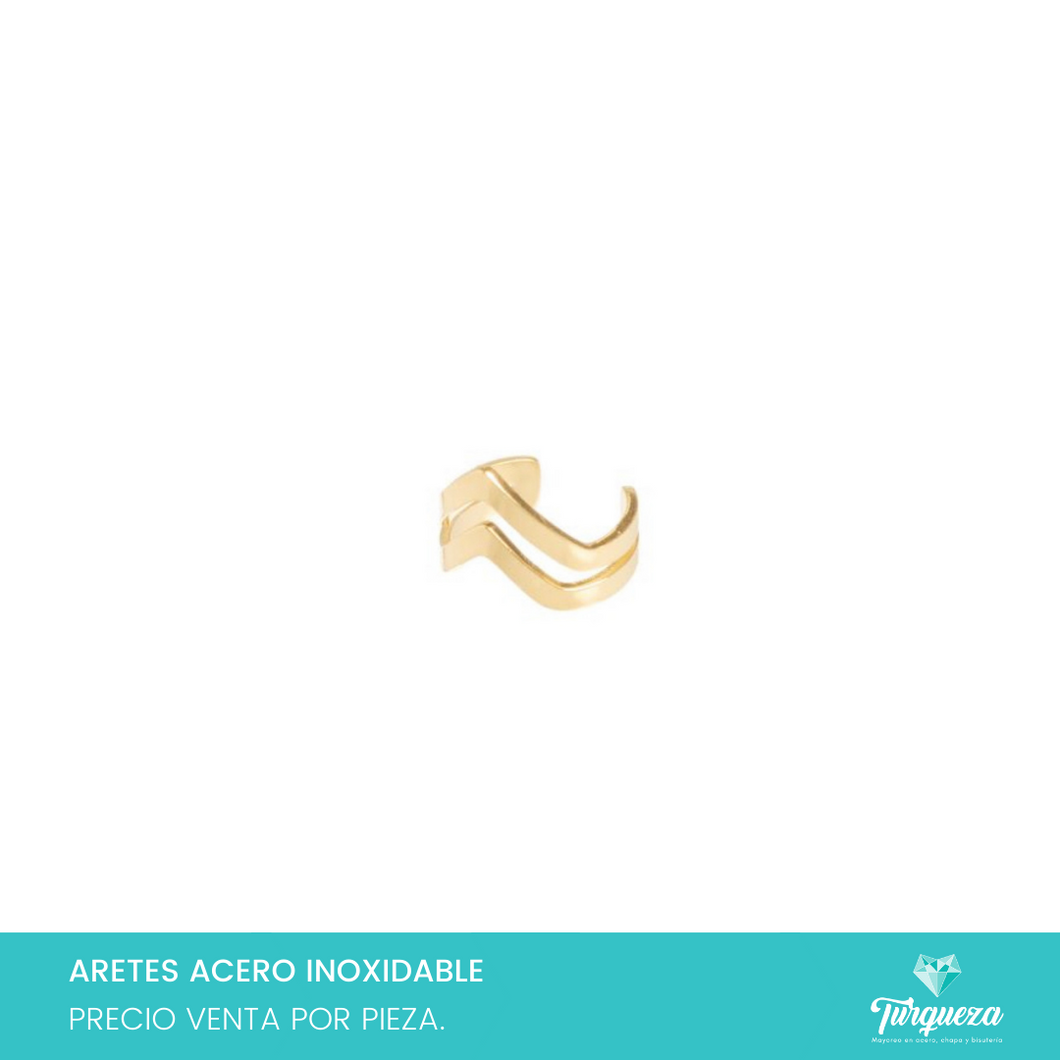 Arete Earcuff Piercing Falso Ola Dorado Acero Inoxidable