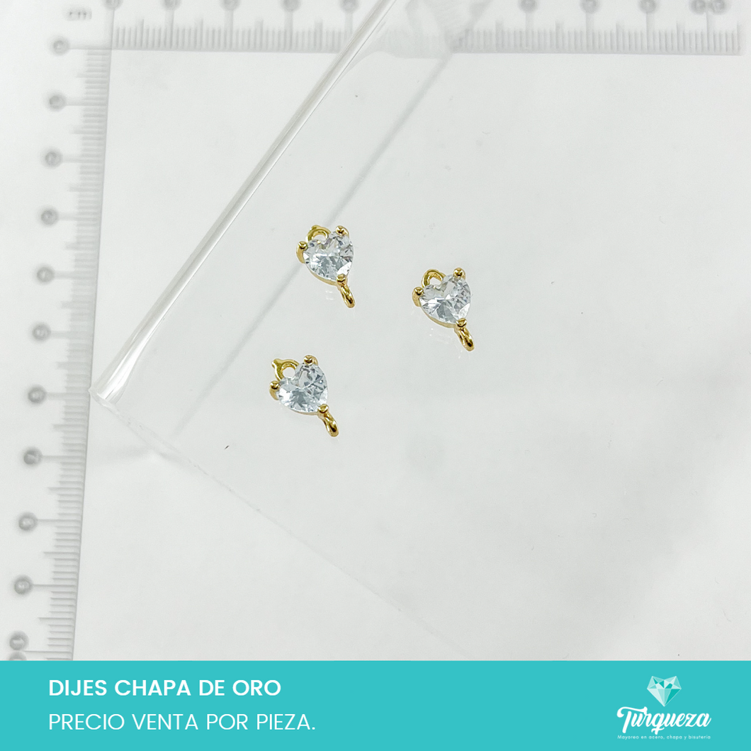 Dije Corazon Zirconia Conector Vertical Chapa de oro