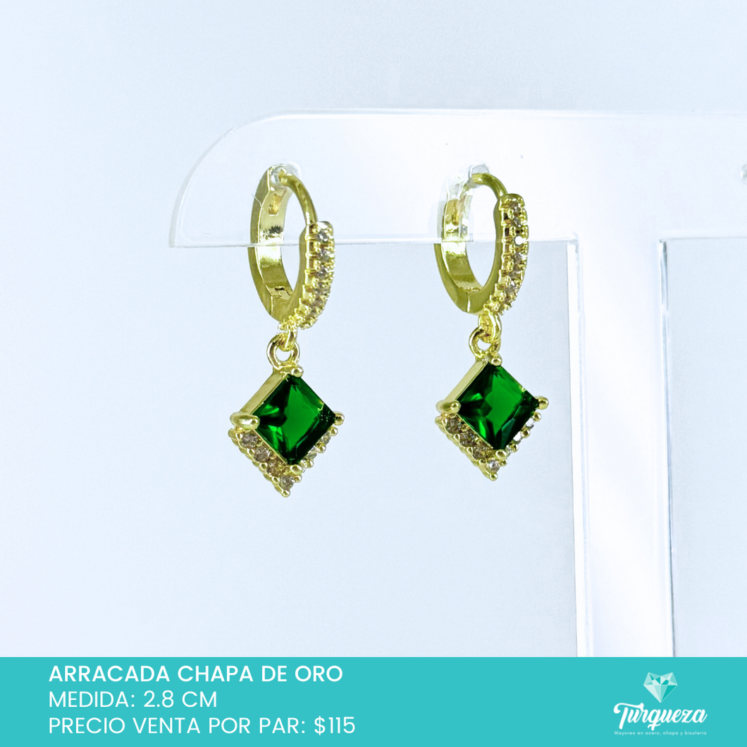 Arracada con Zirconia Rombo Verde Chapa De oro