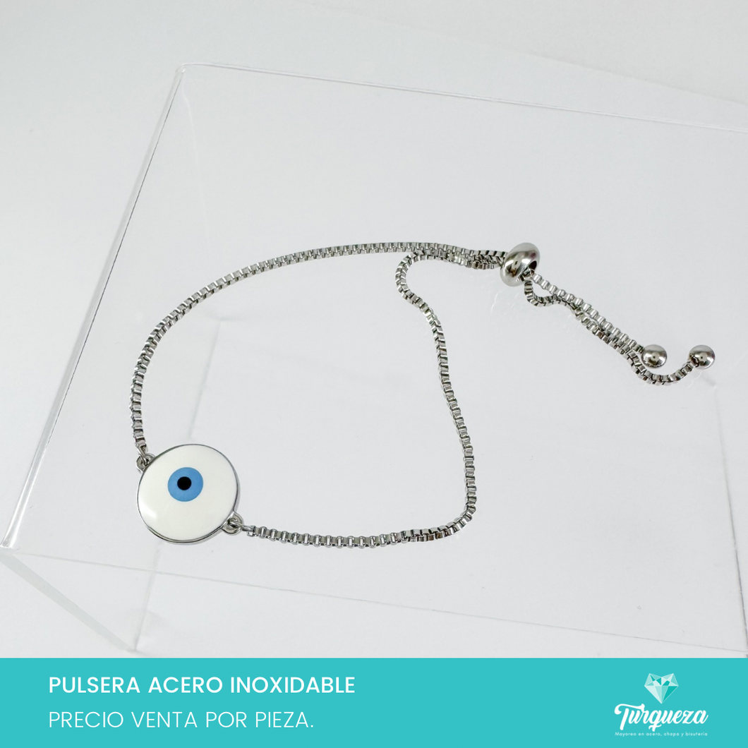 Pulsera Ojo Plateado Acero Inoxidable