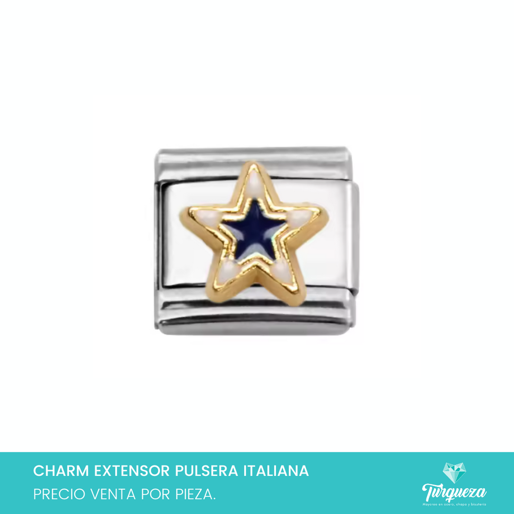 Dije Charm Estrella para Pulsera Tipo Italiana Plateado Acero Inoxidable
