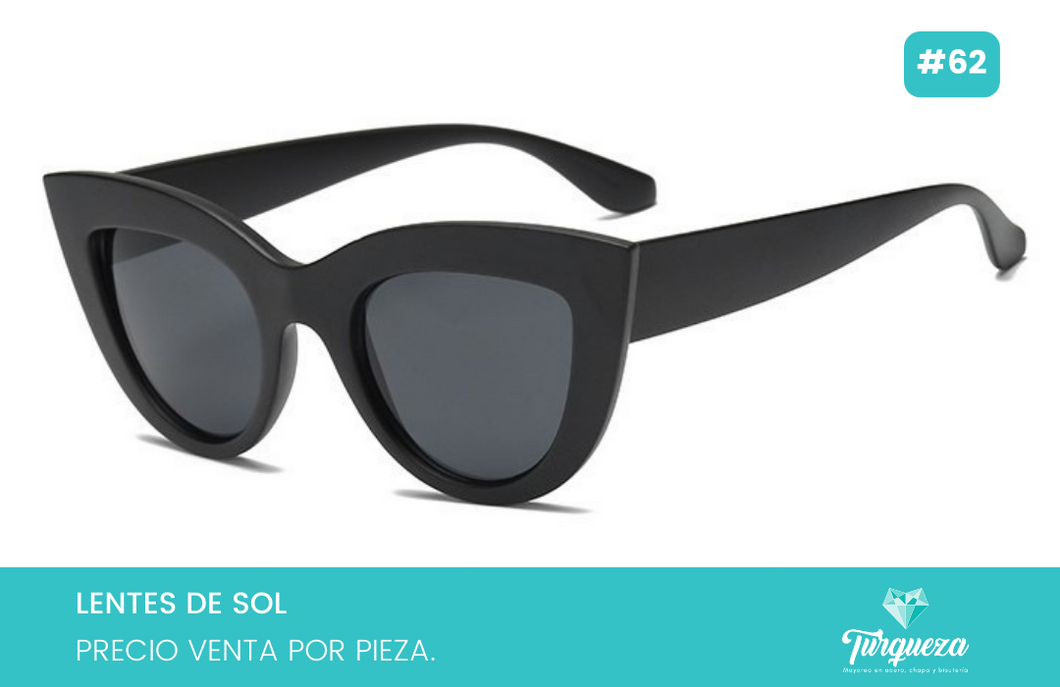 Lentes de Sol Cat Eye Redondos Negros Mate #62