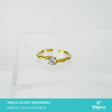 Cargar imagen en el visor de la galería, Anillo Zirconia Dorado Acero Inoxidable
