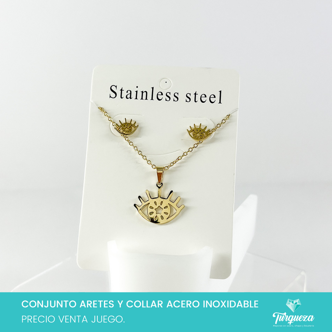 Conjunto Ojo con Estrella Dorado Acero Inoxidable