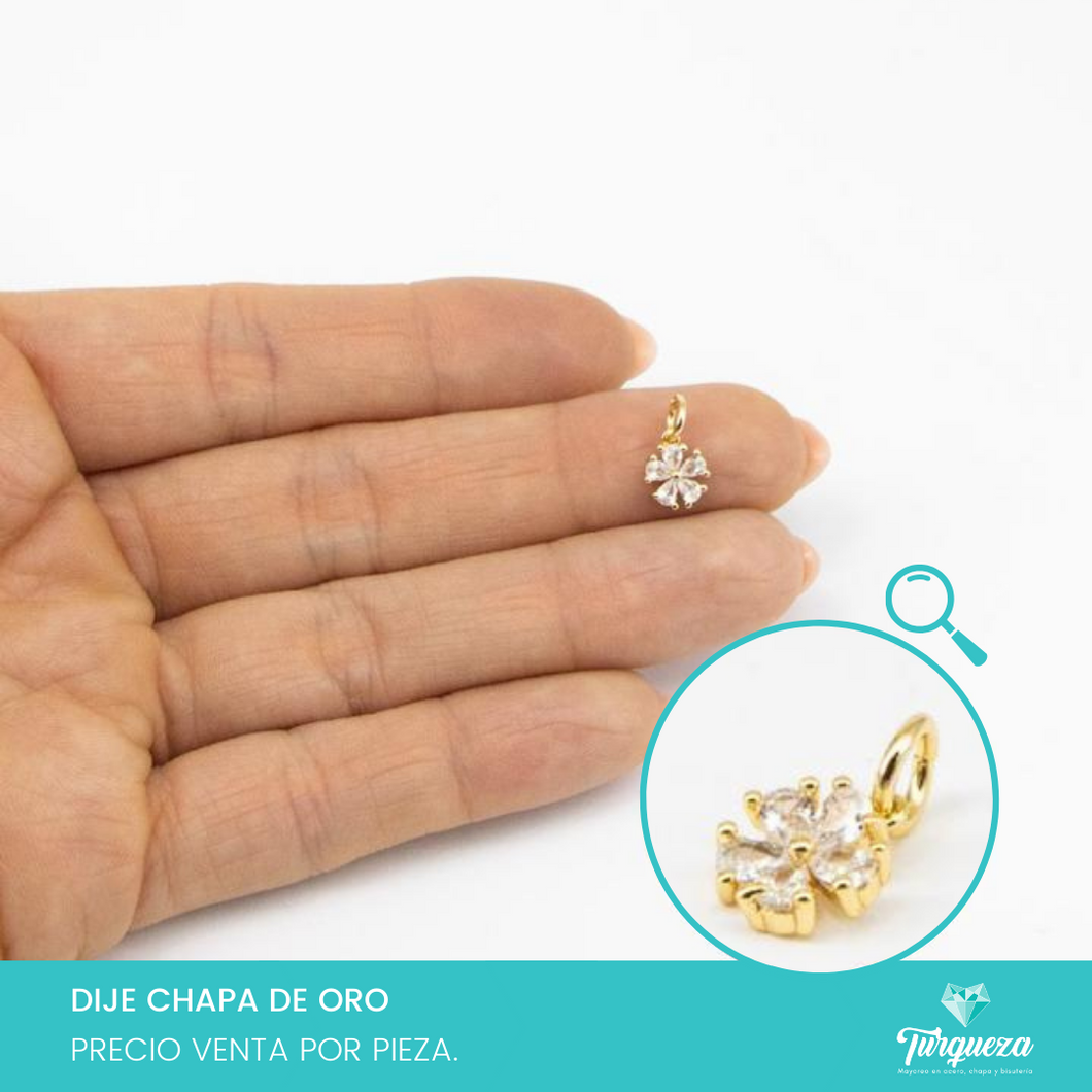 Dije Flor Mini Zirconia (7mm) Chapa de Oro