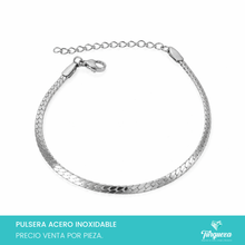 Cargar imagen en el visor de la galería, Pulsera Cubana Planchada Plateada (19cm-3mm) Acero Inoxidable
