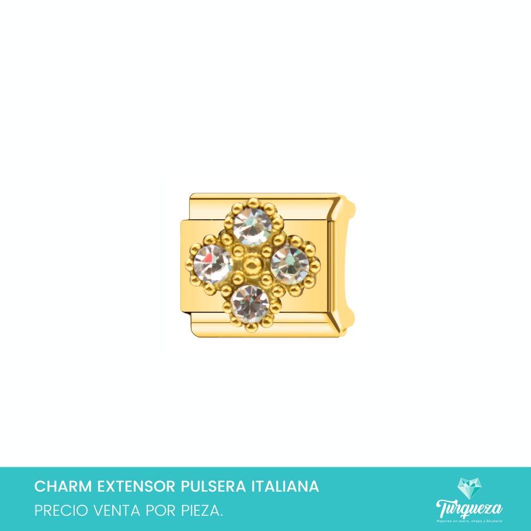 Dije Charm Trebol Zirconias para Pulsera Tipo Italiana Plateado Acero Inoxidable