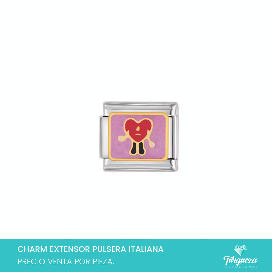 Dije Charm Bad B Rosa para Pulsera Tipo Italiana Plateado Acero Inoxidable