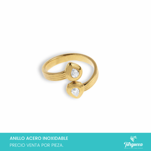 Cargar imagen en el visor de la galería, Anillo Gota doble con zirconia Ajustable Dorado Acero Inoxidable
