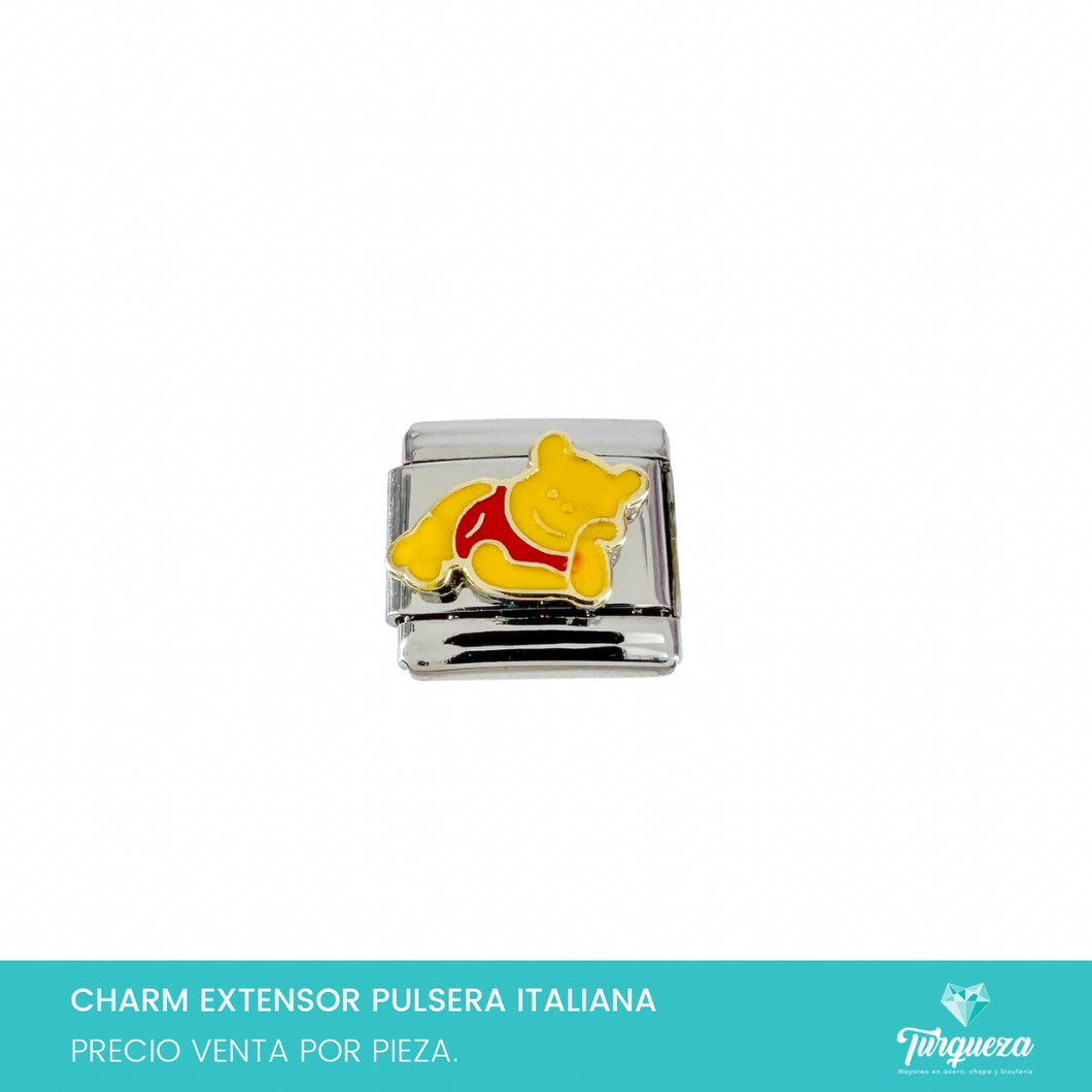 Dije Charm Osito Poo para Pulsera Tipo Italiana Plateado Acero Inoxidable