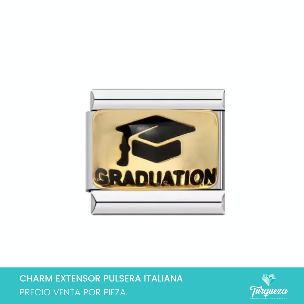 Dije Charm Graduacion para Pulsera Tipo Italiana Plateado Acero Inoxidable