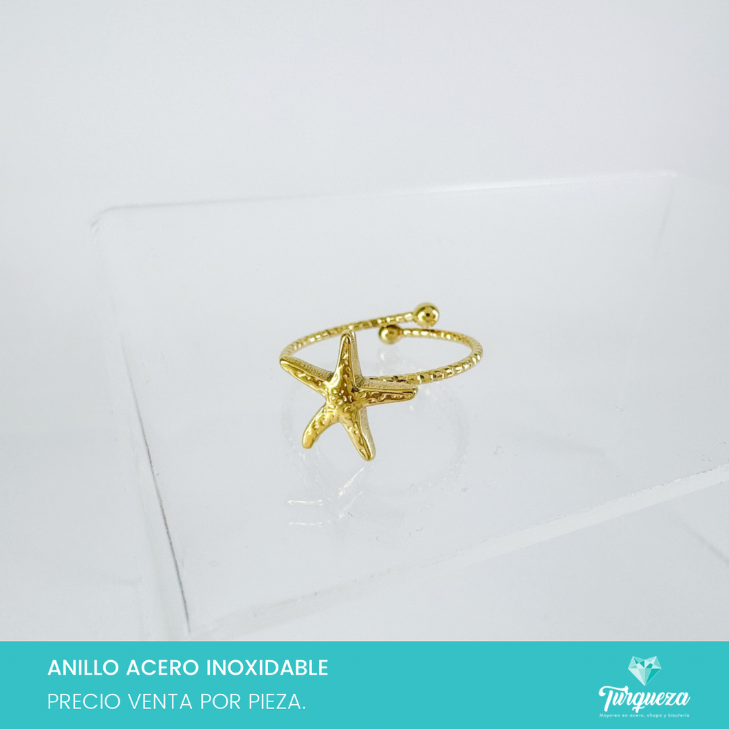 Anillo Estrella de Mar Dorado Acero Inoxidable