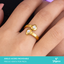 Cargar imagen en el visor de la galería, Anillo Gota doble con zirconia Ajustable Dorado Acero Inoxidable
