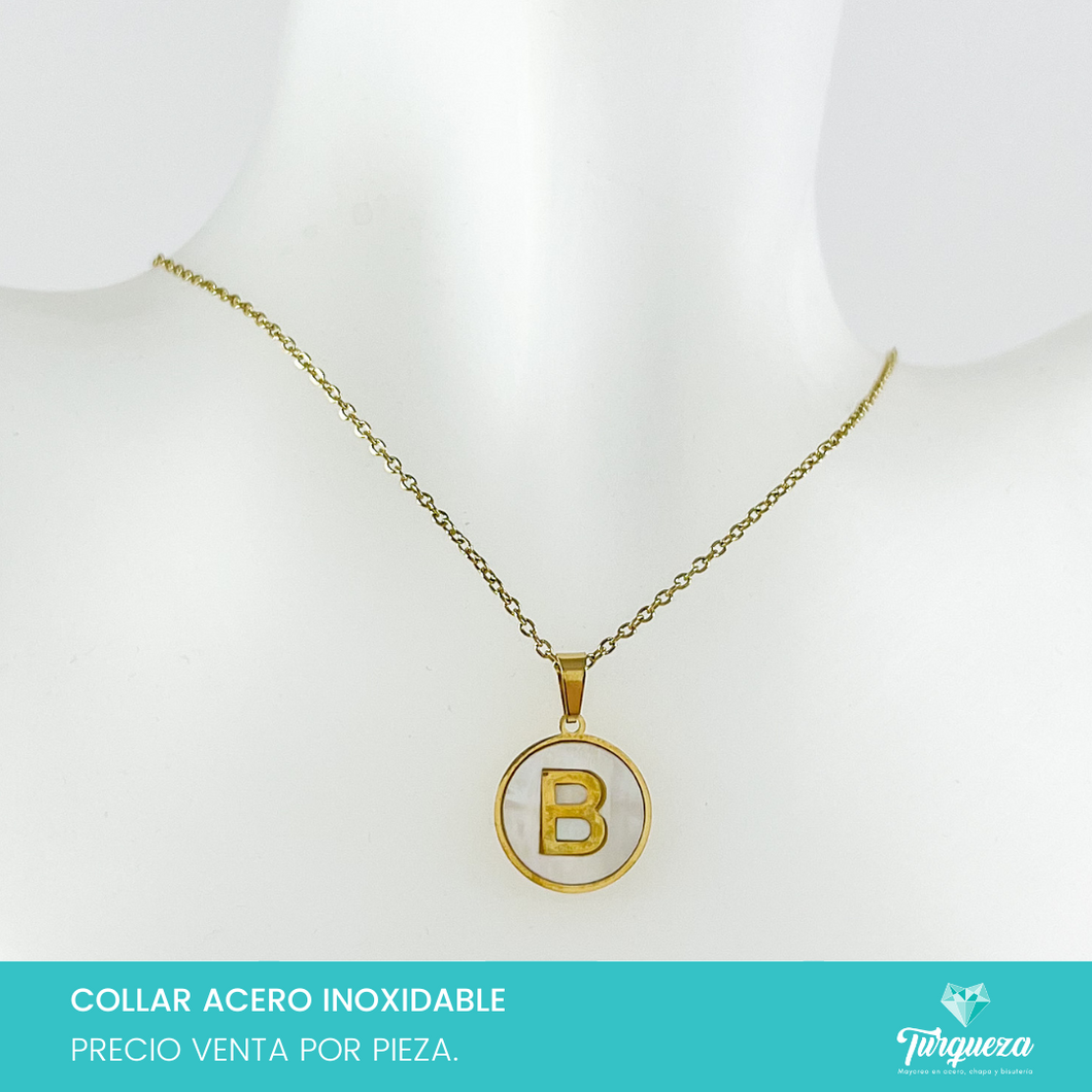 Collar INICIAL - LETRA Clasica Perla Madre Dorado Acero Inoxidable