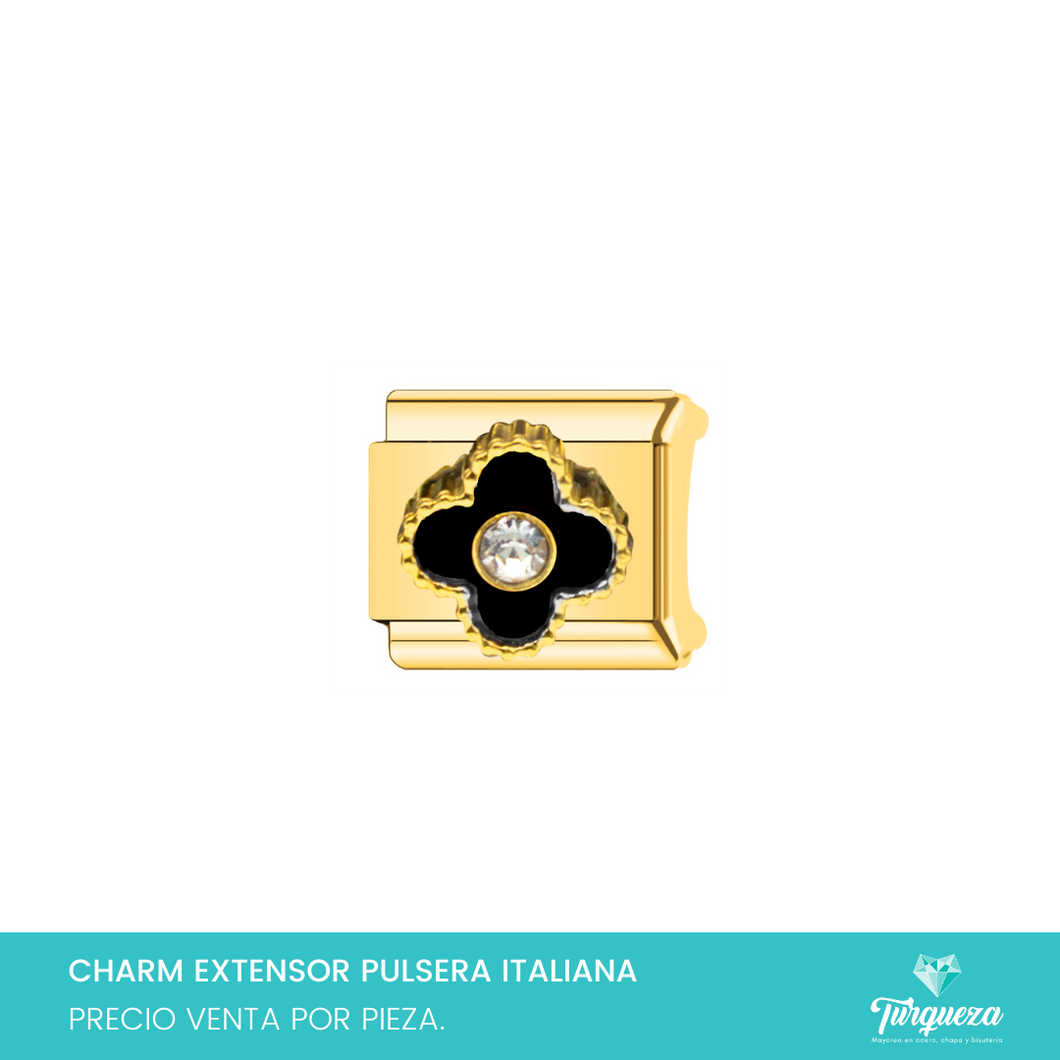 Dije Charm Trebol Zirconia para Pulsera Tipo Italiana Plateado Acero Inoxidable