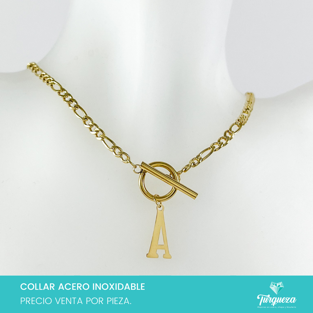 Collar INICIAL - LETRA Broche TE y Cadena Carter Dorado Acero Inoxidable