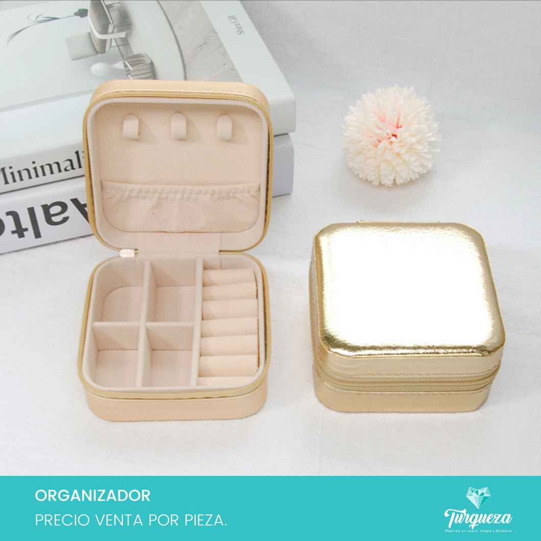 Joyero Vinipiel Dorado Mini Estuche Organizadora de Joyería