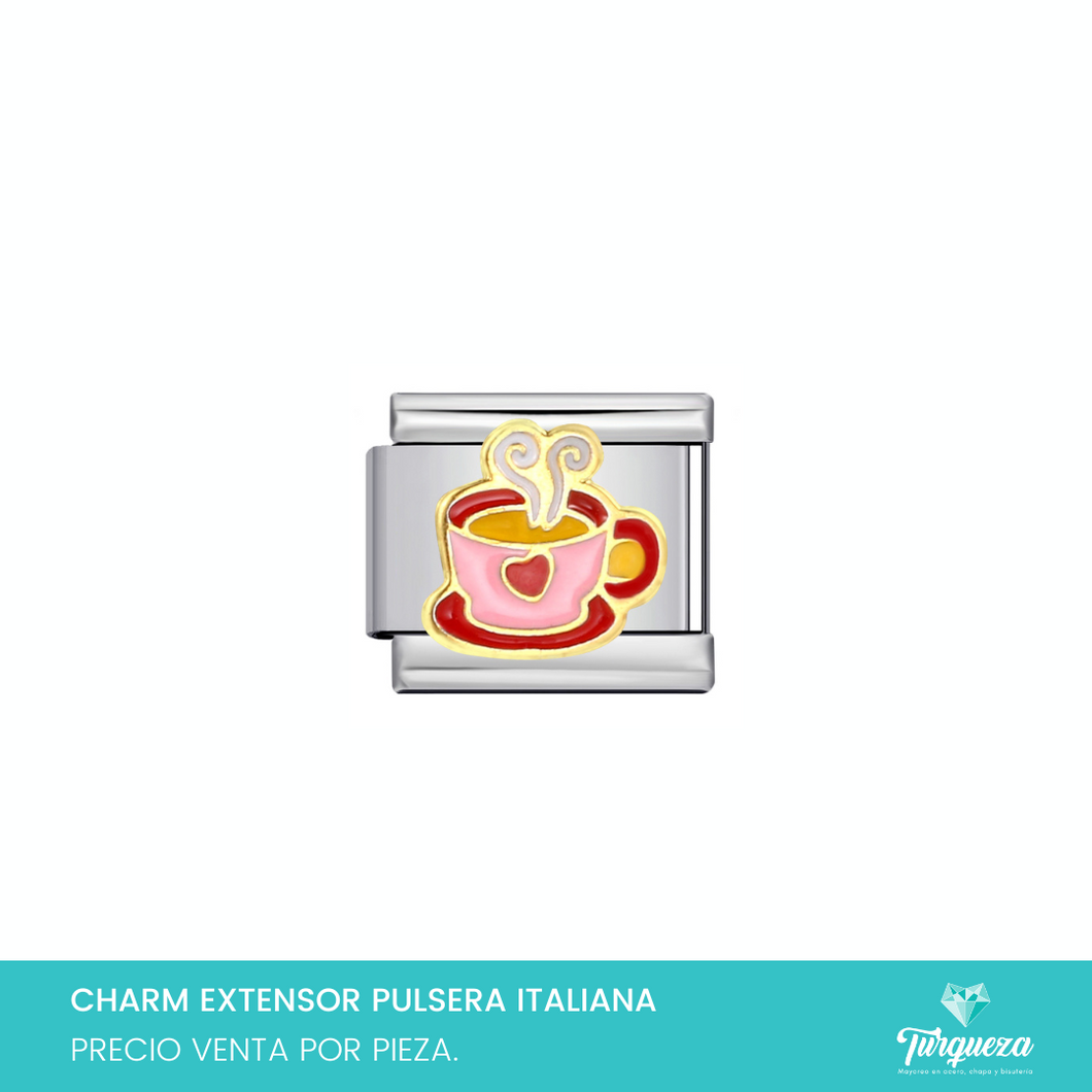 Dije Charm Tasa Café para Pulsera Tipo Italiana Plateado Acero Inoxidable