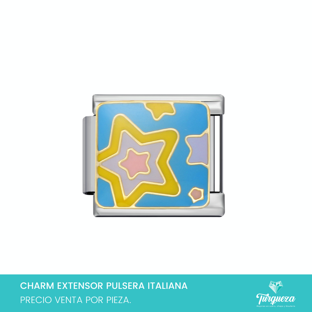 Dije Charm Estrellas para Pulsera Tipo Italiana Plateado Acero Inoxidable