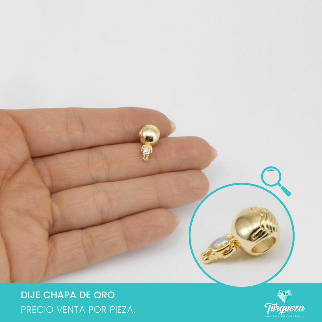 Dije Niño Trasversal Zirconia (1.6cm x 8mm) Chapa de Oro