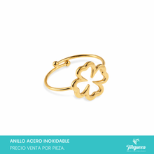 Cargar imagen en el visor de la galería, Anillo Trebol Ajustable Dorado Acero Inoxidable
