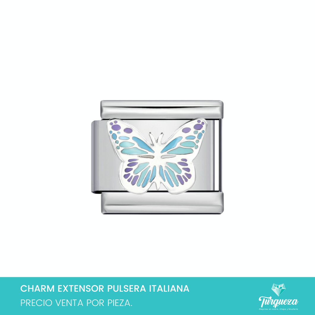 Dije Charm Mariposa Azul para Pulsera Tipo Italiana Plateado Acero Inoxidable