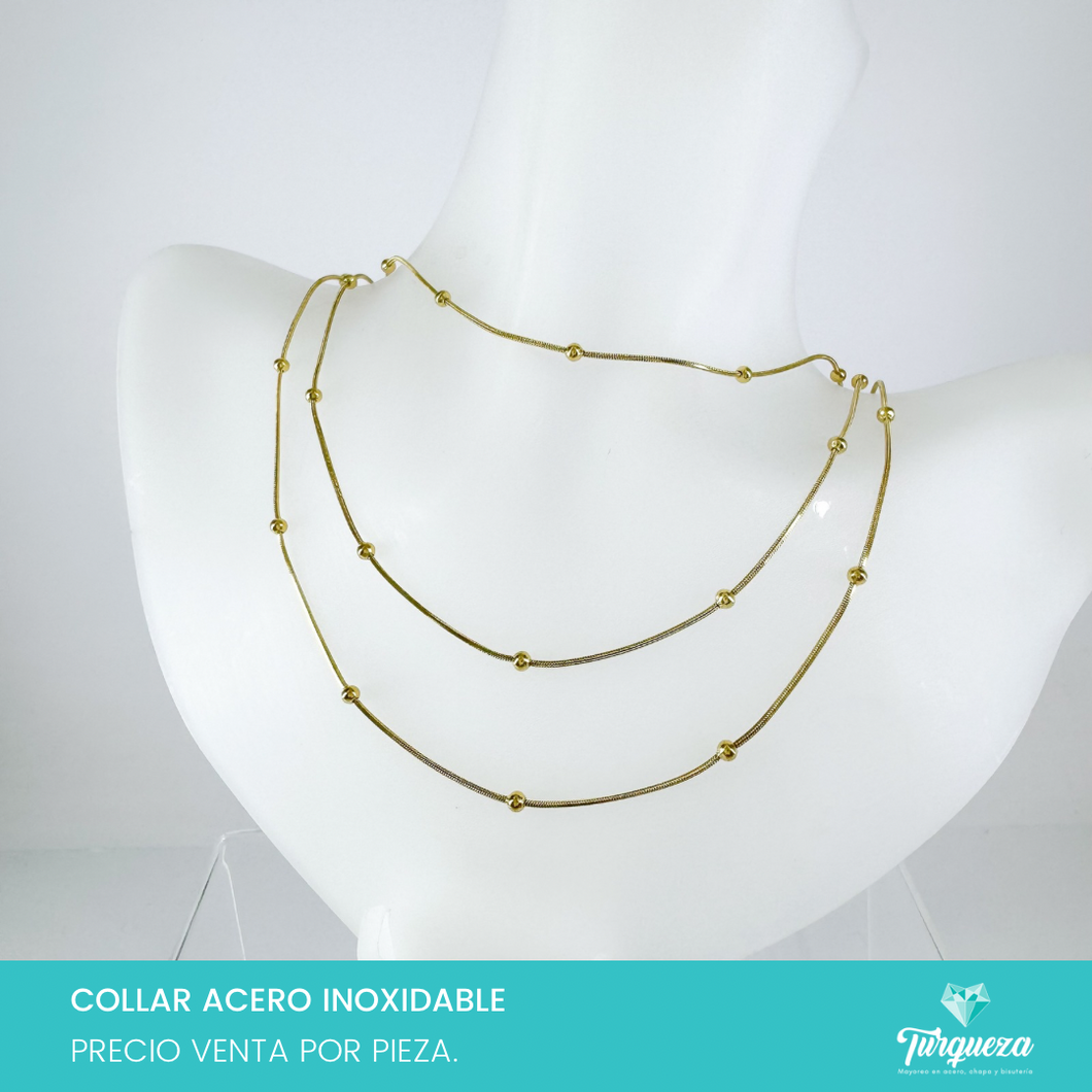 Collar Balin Triple Dorado Acero Inoxidable
