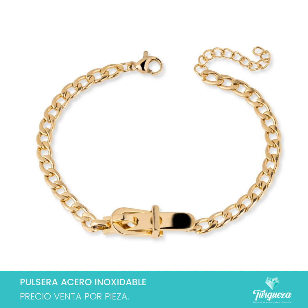 Pulsera Hebilla Dorada Acero Inoxidable