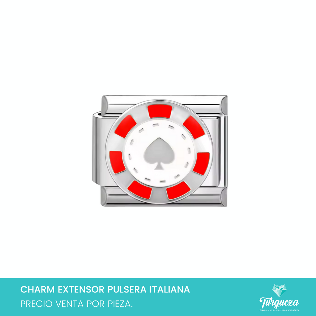 Dije Charm Ficha para Pulsera Tipo Italiana Plateado Acero Inoxidable