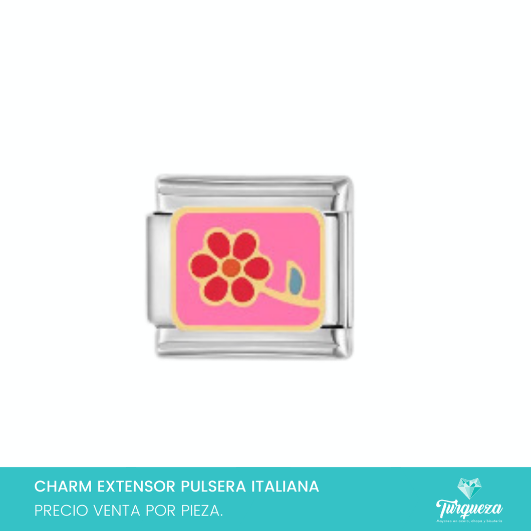 Dije Charm Flor para Pulsera Tipo Italiana Plateado Acero Inoxidable