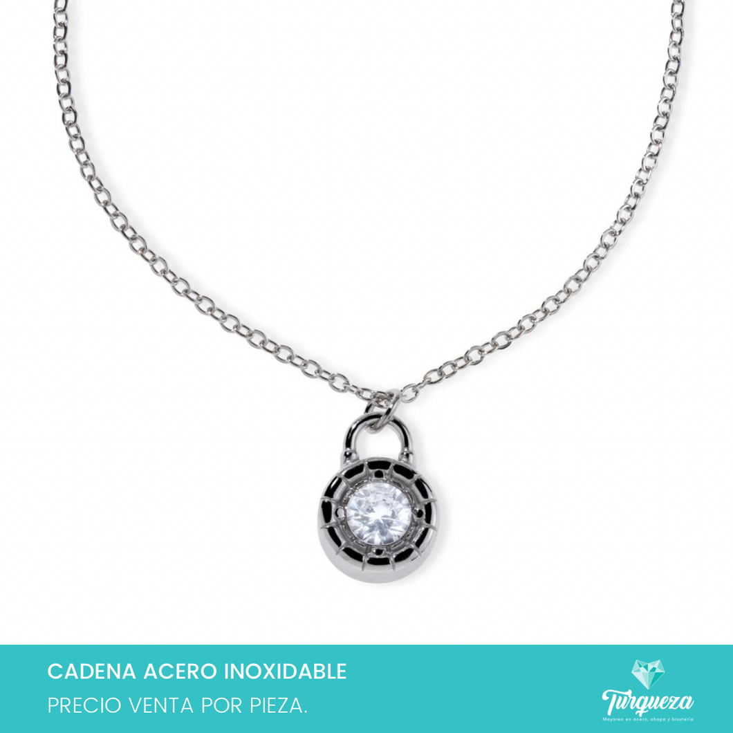 Collar Candado Plateado Acero Inoxidable