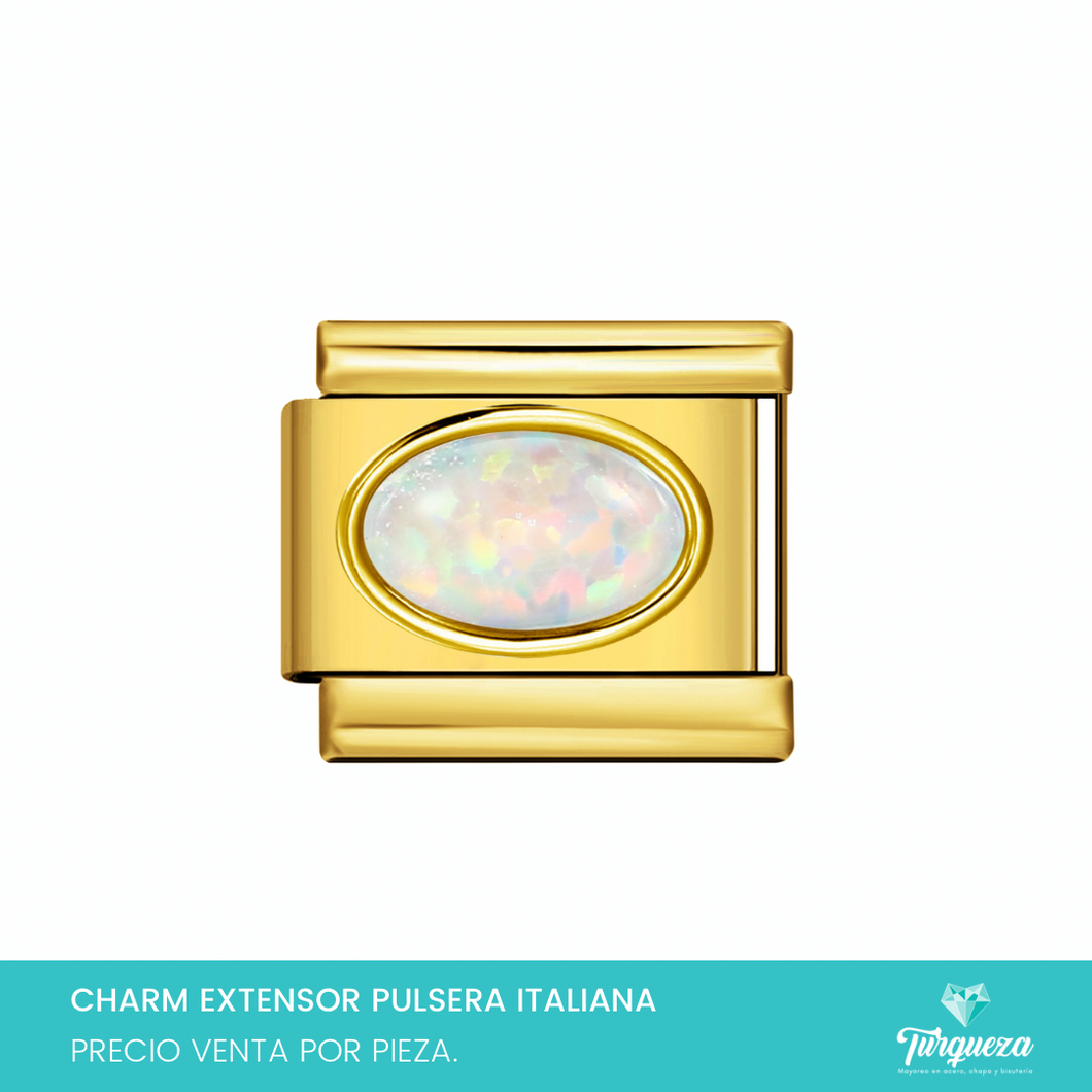 Dije Charm Piedra Tornasol para Pulsera Tipo Italiana Dorado Acero Inoxidable
