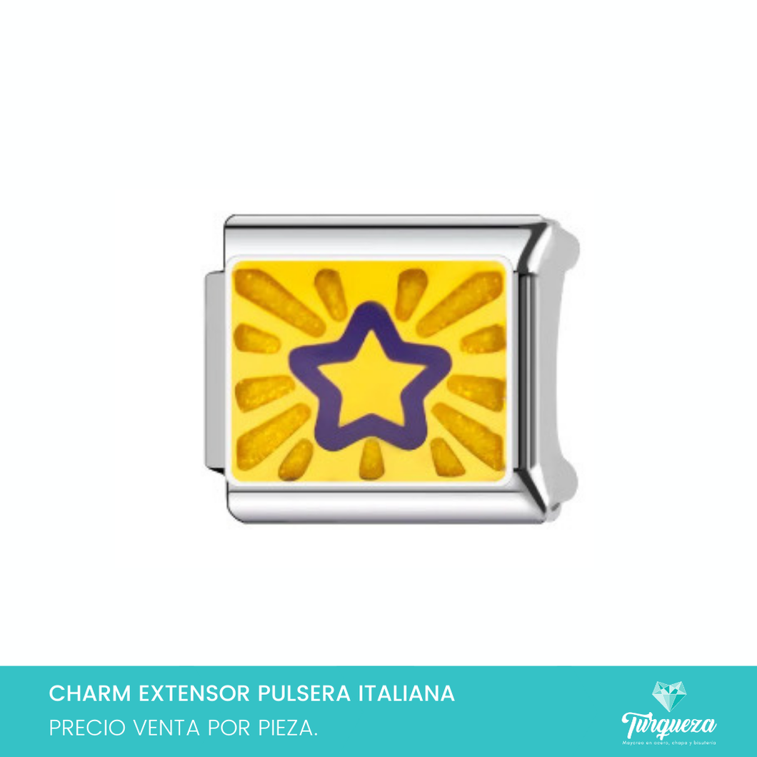 Dije Charm Estrella Destellos para Pulsera Tipo Italiana Plateado Acero Inoxidable