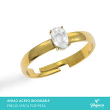 Cargar imagen en el visor de la galería, Anillo Zirconia Oval Ajustable Dorado Acero Inoxidable
