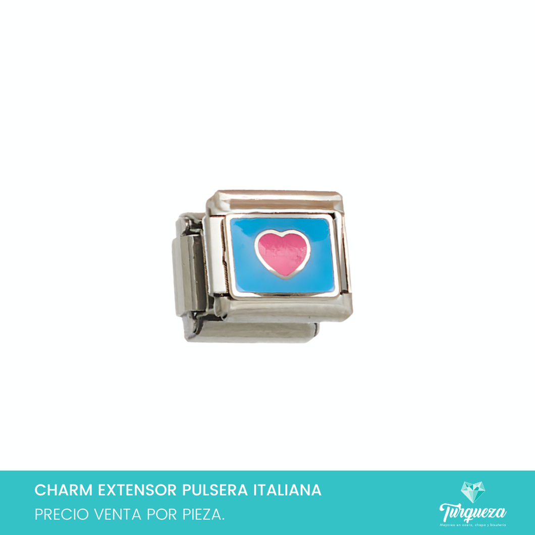 Dije Charm Corazon Carta para Pulsera Tipo Italiana Plateado Acero Inoxidable