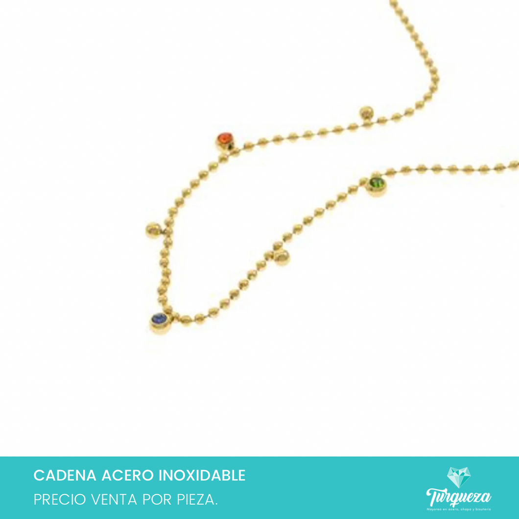 Collar Zirconias Colores Dorado Acero Inoxidable