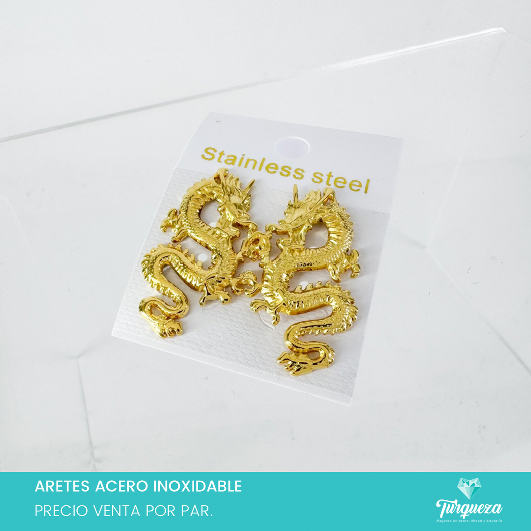 Arete Dragon Dorado (3cm) Acero Inoxidable