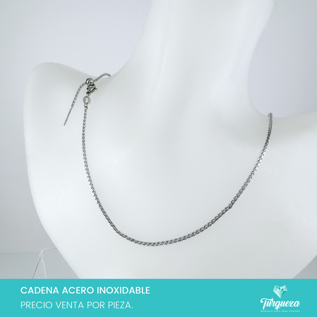 Cadena Mini Espiga Plateado (60cm-1mm) Acero Inoxidable