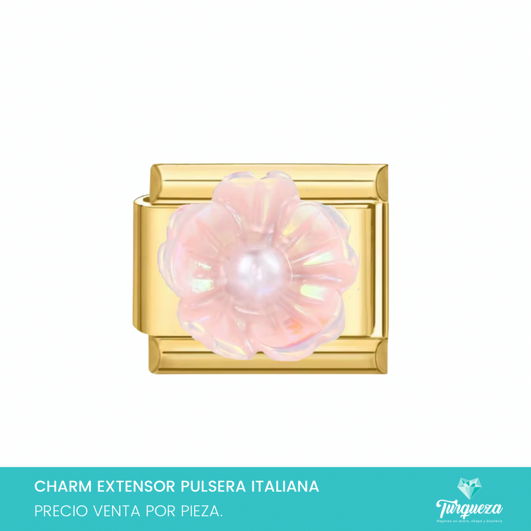 Dije Charm Flor 3D Tornasol Dorado para Pulsera Tipo Italiana Acero Inoxidable