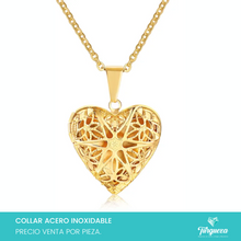 Cargar imagen en el visor de la galería, Collar Relicario Corazon Dorado Acero Inoxidable
