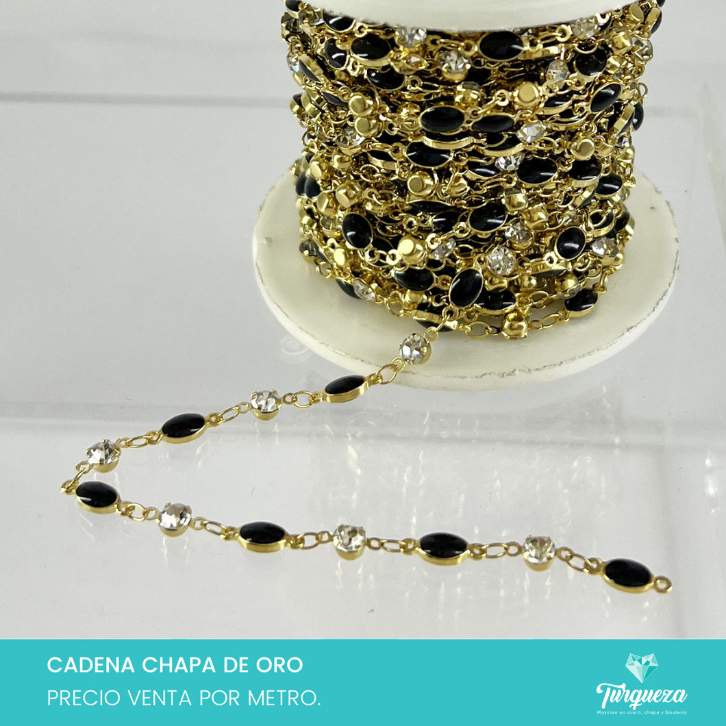 Cadena Zirconia con Ovalo Negro (Venta por metro) Chapa de oro