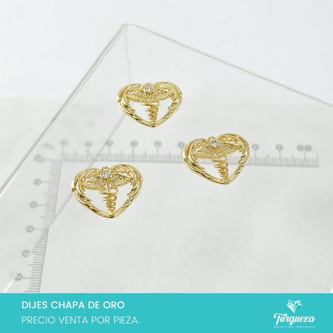 Dije Zirconia Corazon y Simbolo de Salud Chapa de oro