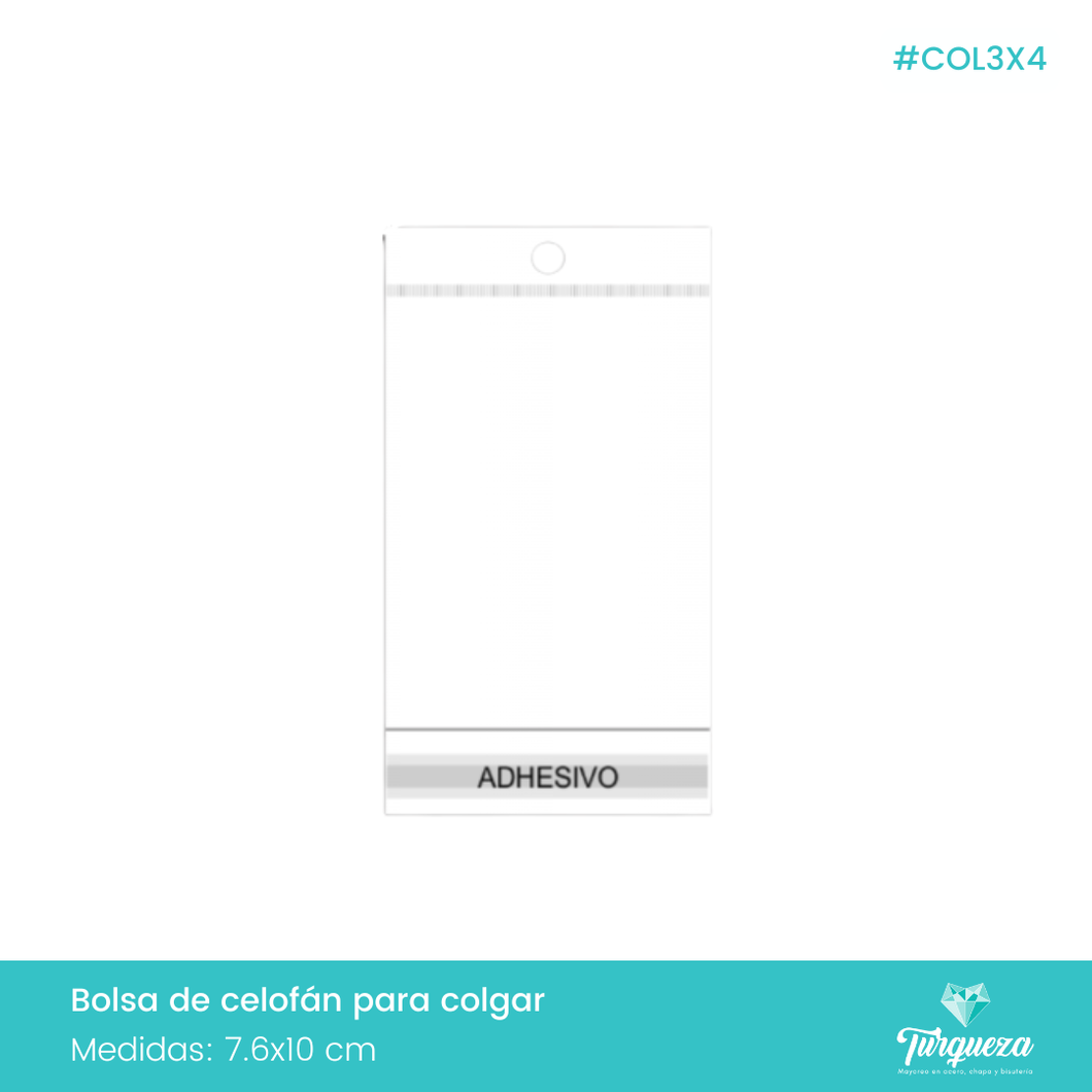 Bolsa para colgar de Celofán con adhesivo 3''x4'' (7x10cm) Empaque