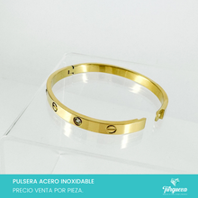 Load image into Gallery viewer, Brazalete Diseño Tornillo y Zirconias Dorado Acero Inoxidable
