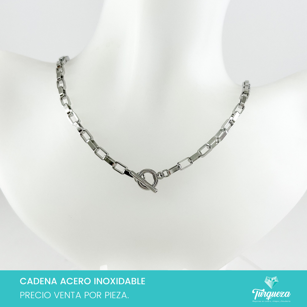 Cadena Veneciana CuadradaPlateada Con Broche  T (43cm-4mm) Acero Inoxidable