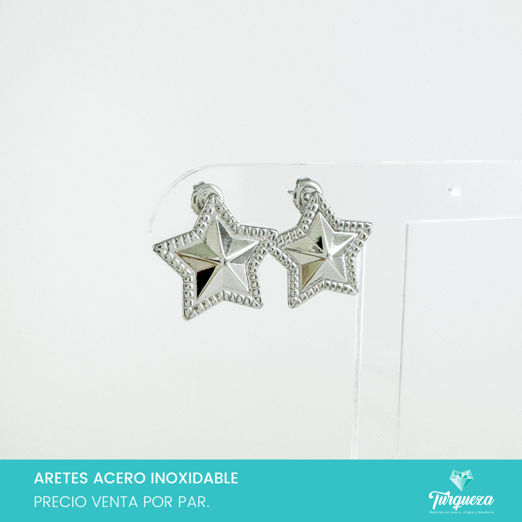 Aretes Estrella Plateado Acero Inoxidable